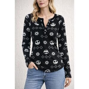 Disney Nightmare Before‎ Christmas Jack Skellington Henley Top Women’s Black